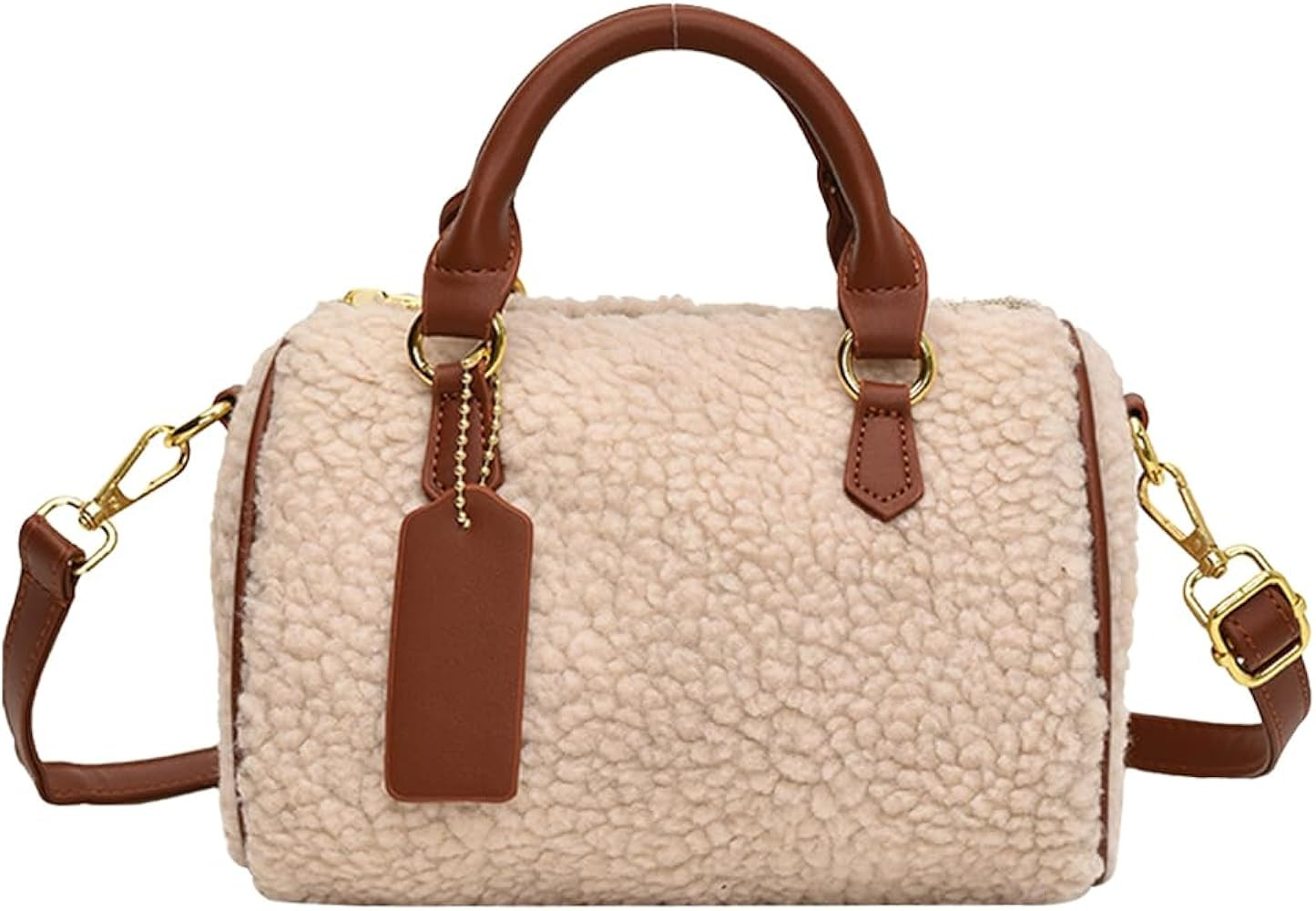 Boston Bag, Leather Shoulder Bag for Women PU Fluffy Furry Boston Barrel Bag Zipper Top Handle Ba... | Amazon (US)