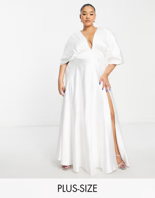 Yaura Plus plunge maxi dress in ivory | ASOS (Global)