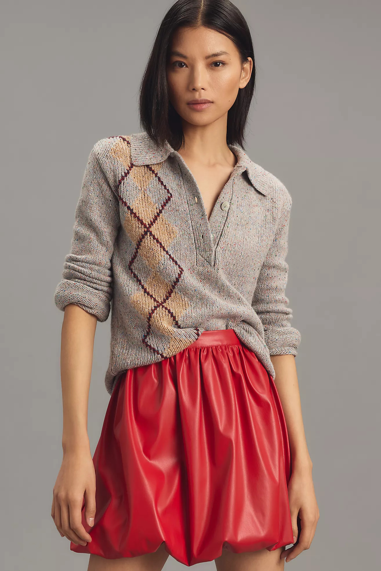 Lingua Franca Lee Tweed Argyle Polo Sweater | Anthropologie (US)