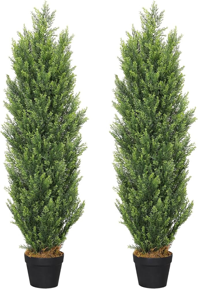 THE BLOOM TIMES 4ft Topiary Trees Artificial Outdoors Set of 2 Pack Fake Outdoor Cedar Pine Plant... | Amazon (US)