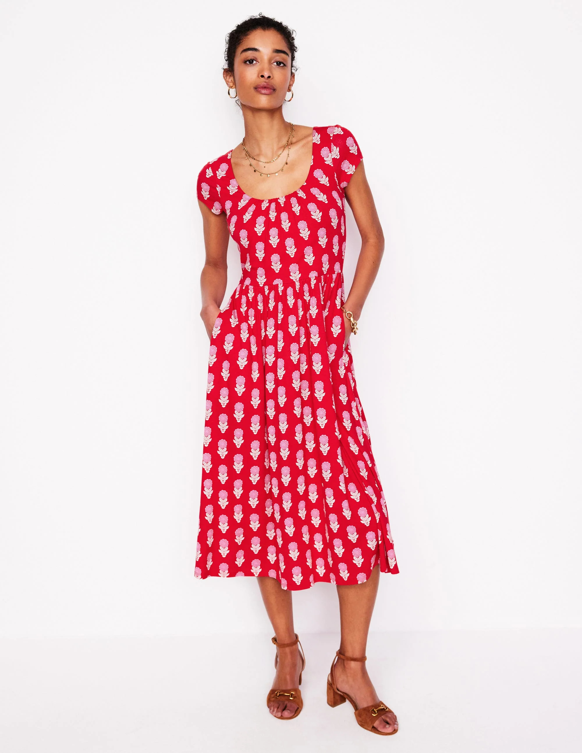Samantha Scoop Jersey Dress-Poppy Red, Dahlia Sprig | Boden (US)