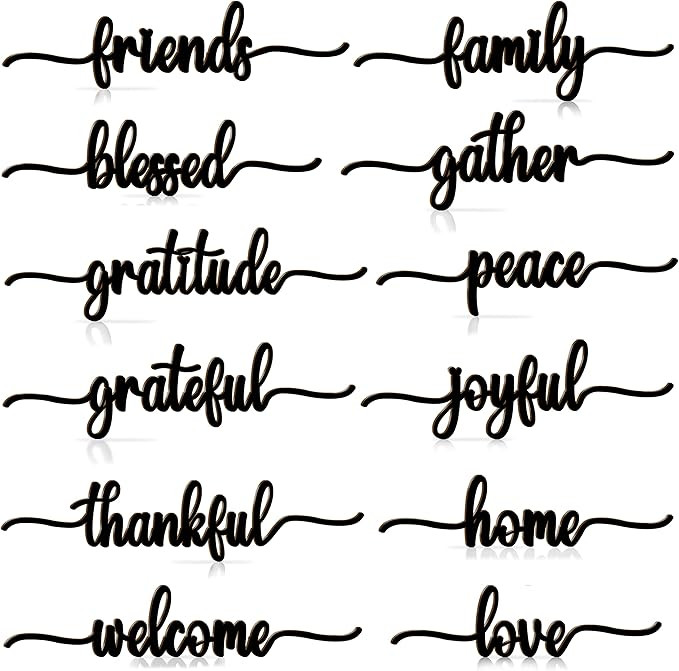 Thanksgiving Script Wood Word Cutout Plate Decoration 12Pcs, Thankful Grateful Blessed Gather Fam... | Amazon (US)