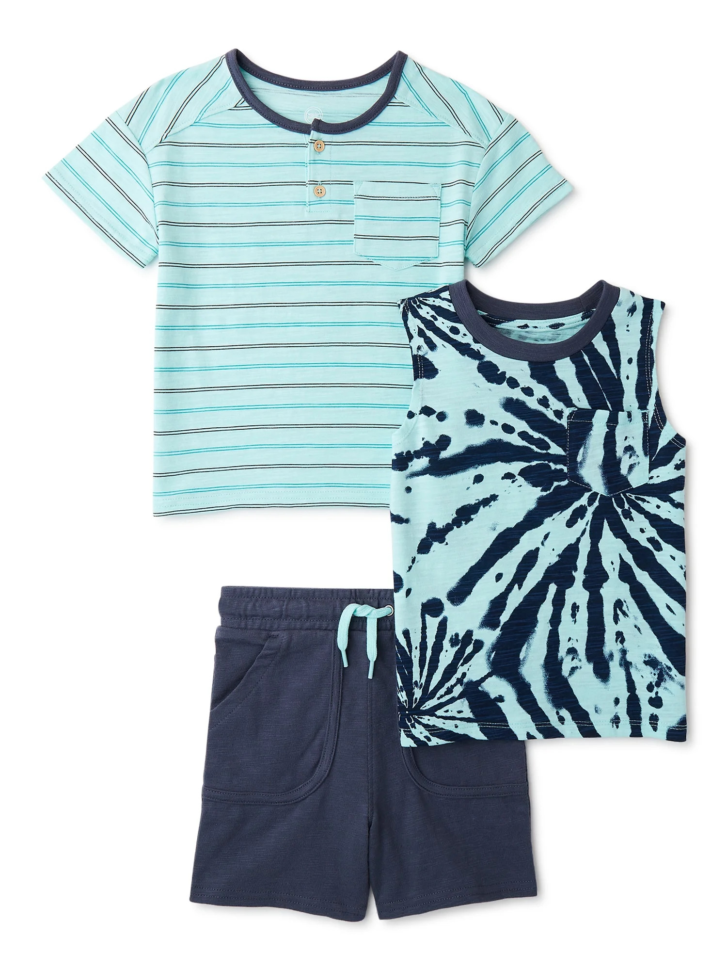 Wonder Nation Baby and Toddler Boy Henley Shirt, Tank Top and Shorts Outfit Set, 3-Piece, Sizes 1... | Walmart (US)