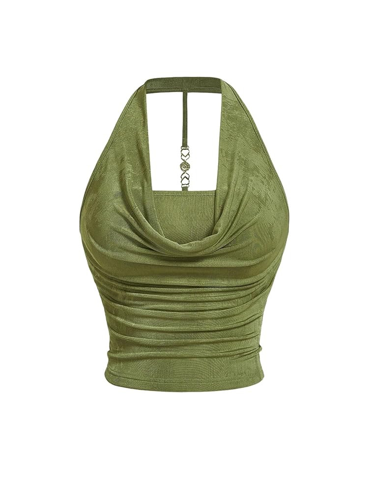 SOLY HUX Women's Plus Size Halter Draped Front Backless Tank Top Sleeveless Y2k Crop Tops | Amazon (US)