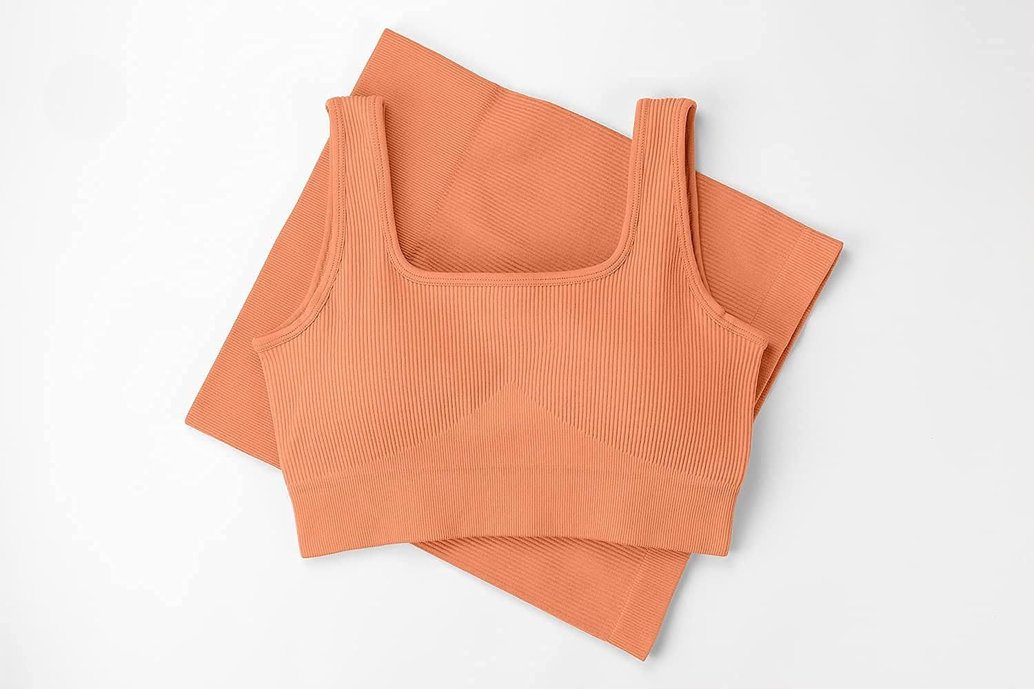 FAFOFA Workout Sets for Women 2 Piece Seamless Ribbed Crop Tank High Waist Shorts Yoga Outfits | Amazon (US)