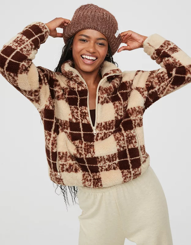 OFFLINE By Aerie Fluffy Sherpa Quarter Zip Sweatshirt | Aerie