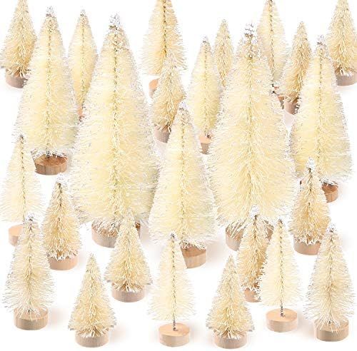 Amosfun 18pcs Mini Pine Trees Sisal Trees Miniature Christmas Tree with Wood Base Christmas Desktop  | Amazon (US)