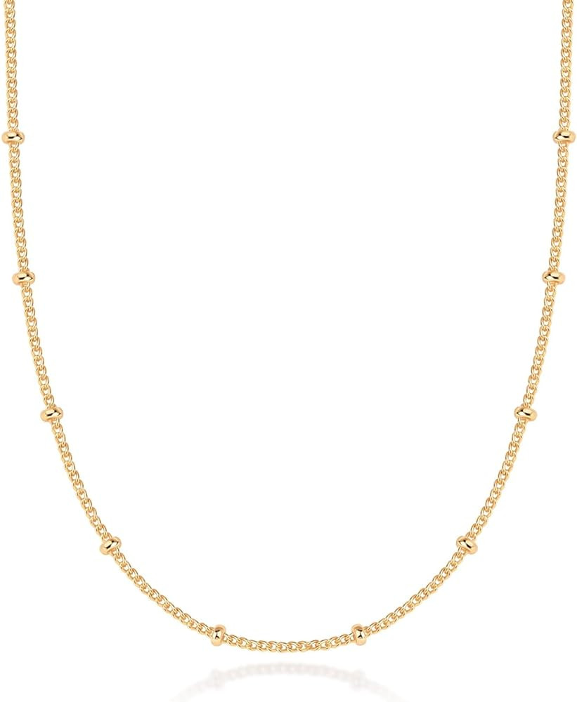 PAVOI 14K Gold Plated Adjustable Link Chain Necklace for Women | Box Rope Sphere Bead Serpentine ... | Amazon (US)