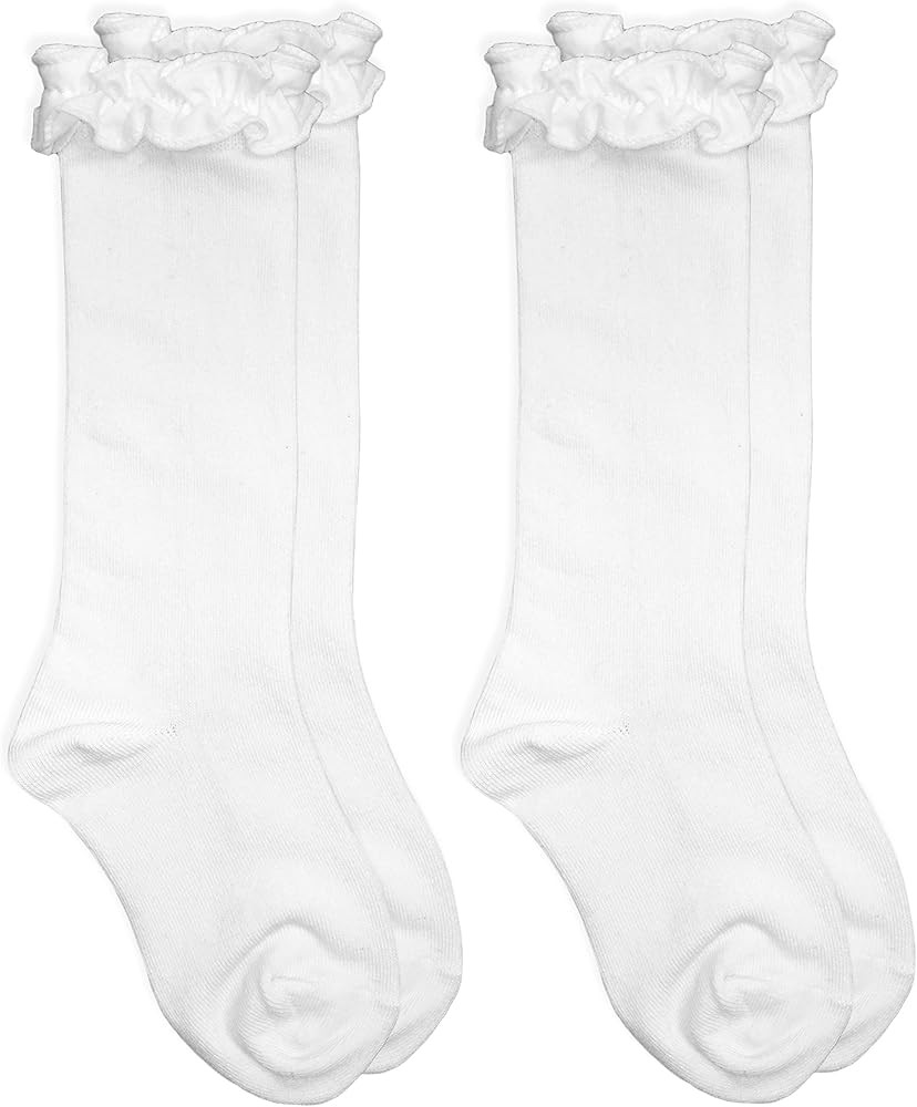 Jefferies Socks Girls Ruffle Cotton School Dress Knee High Socks 2 Pair Pack | Amazon (US)