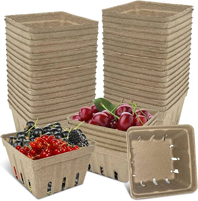 30 Pcs Natural Pulp Fiber Berry Basket, Molded Berry Basket Produce Vented Container for Strawber... | Amazon (US)
