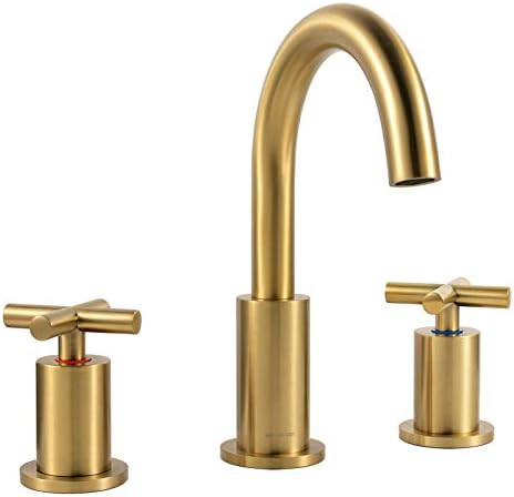 MR. FAUCET Bathroom Sink Vanity Faucets 3 Hole Deck Mount 2 Cross-Handles, Soild Brass Brushed Gold | Amazon (US)