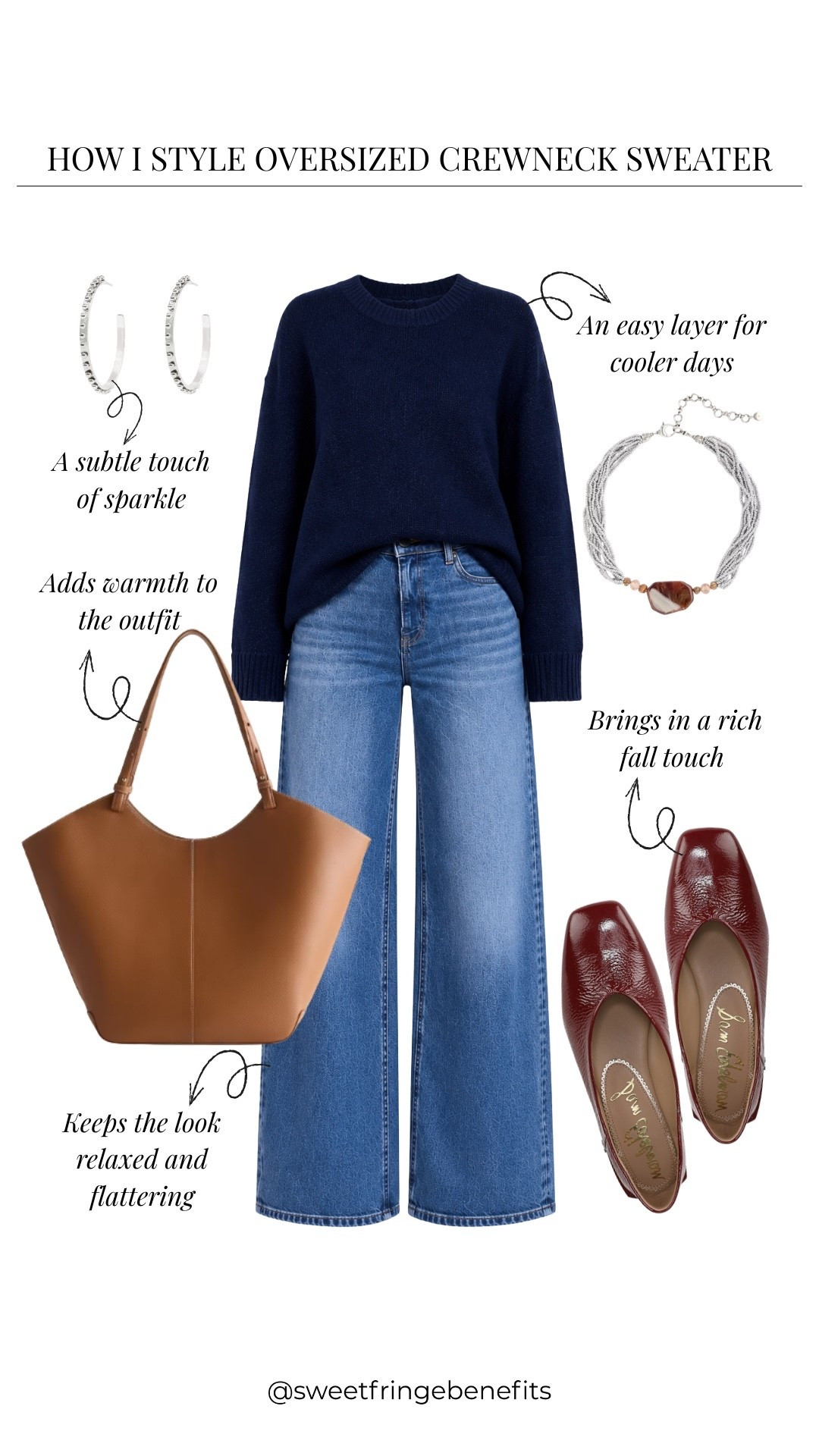 There’s something about navy and denim that just always works. Add those burgundy flats and a big brown tote, and suddenly the basics don’t feel so basic.

#LTKootd #LTKOver40 #LTKPetite