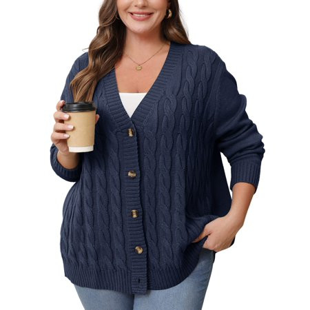 Daystry Women s Fall Winter Long Sleeve Chunky Cable Knit Sweater Open Front Cardigan Button Loose Sweaters Outerwear | Walmart (US)