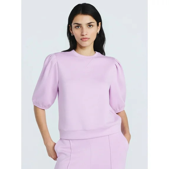 Scoop Women's and Women's Plus New Scubaknit Pleated Sleeve Top, Sizes XS-4X | Walmart (US)