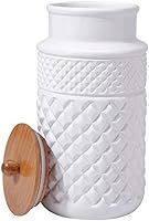 Ceramic Food Storage Jar with Airtight Seal Wooden Lid - Modern Design White Ceramic Kitchen Cani... | Amazon (US)