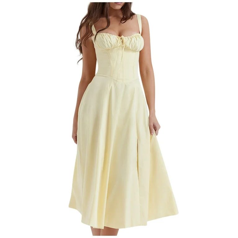 WEANT Womens Spring Dress, Bodycon Dress, Round Neck Spaghetti Strap Floral Dress, Mid-Length Sle... | Walmart (US)