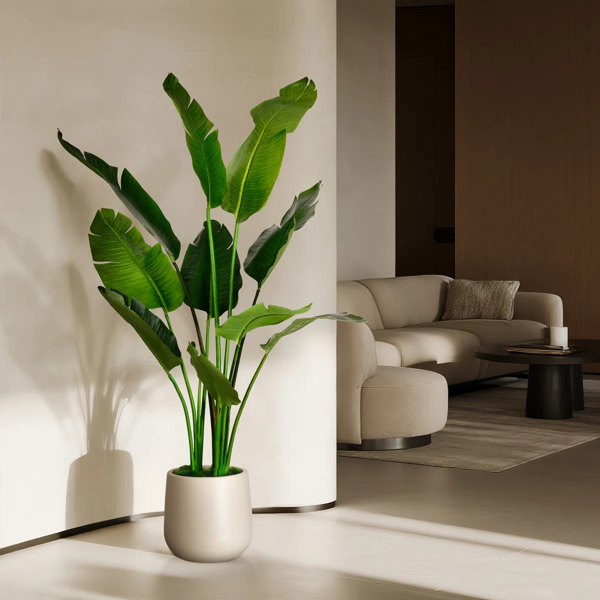 Artificial Banana Leaf Tree Bird Of Paradise in White Decor Pot | Wayfair North America