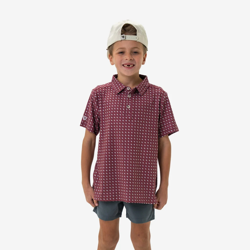 Youth Performance Polo - Texas - Maroon &amp; Grey | BURLEBO