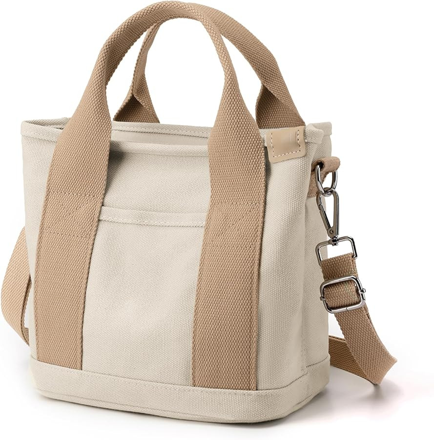 Canvas Tote Bag for Women Small Tote Bag with Zipper Canvas Crossbody Bag Shoulder Bag Satchel Ha... | Amazon (US)
