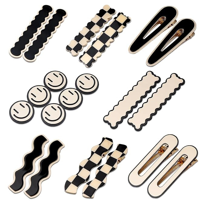 16 PCS Magicsky Simple No Bend Hair Clips, Black White Checker Hair Barrettes, No Crease Wave Geo... | Amazon (US)