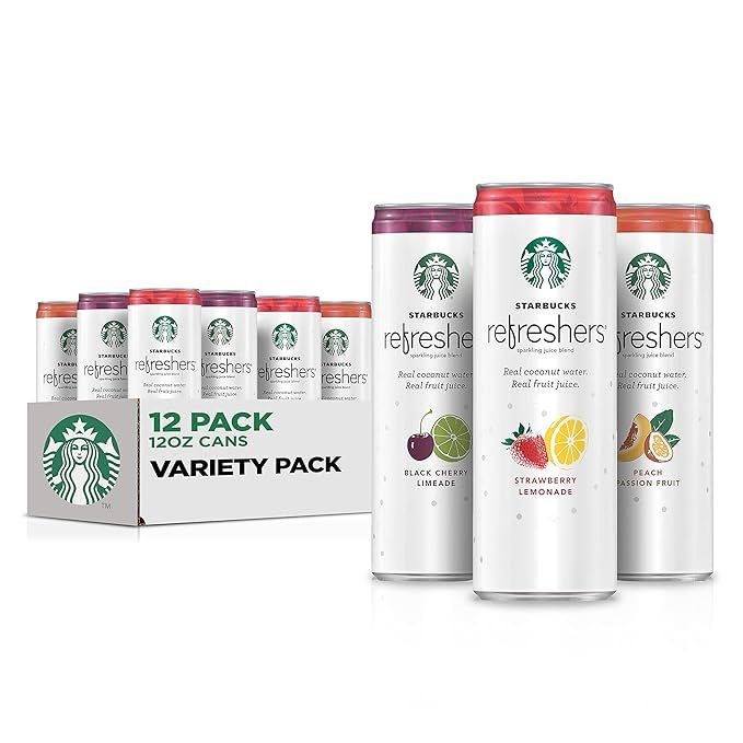 Starbucks Refreshers, 3 Flavor Variety Pack (Peach,Cherry, Stw Lmd), 12 Ounce Sleek Cans (Pack of... | Amazon (US)