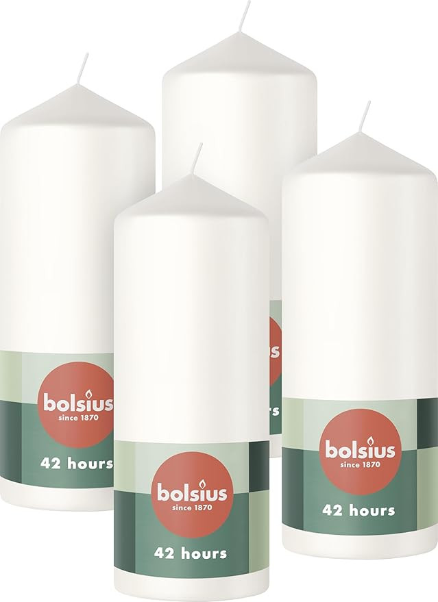 Bolsius - Lot de 4 bougies piliers lisses - Blanc - 15 x 6 cm - Pour la maison - combustion 42 he... | Amazon (FR)