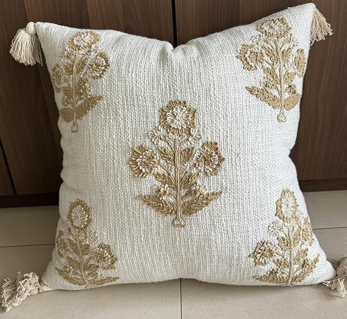 Hand Embroidered Russell Motif Decorative Square Accent Throw Pillow Cover - Couch, Sofa, Farmhou... | Amazon (US)