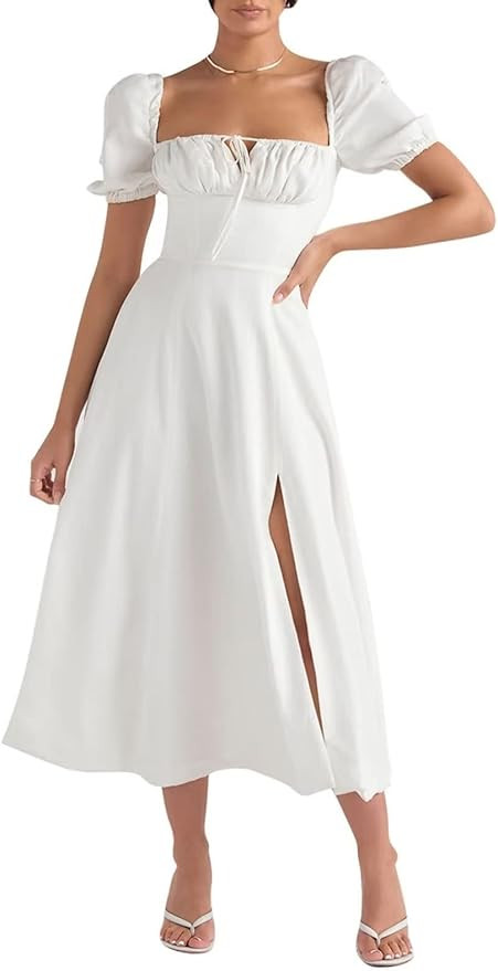 Linsery Women's Puff Sleeve Floral Maxi Dress Elegant Square Neck Cottagecore Boho Split Long Dre... | Amazon (US)