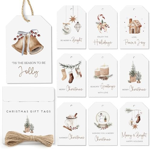 AUDREE 50 Pcs Christmas Gift Tags with String - Cozy Holiday Gift Tags for Xmas Presents - Christ... | Amazon (US)
