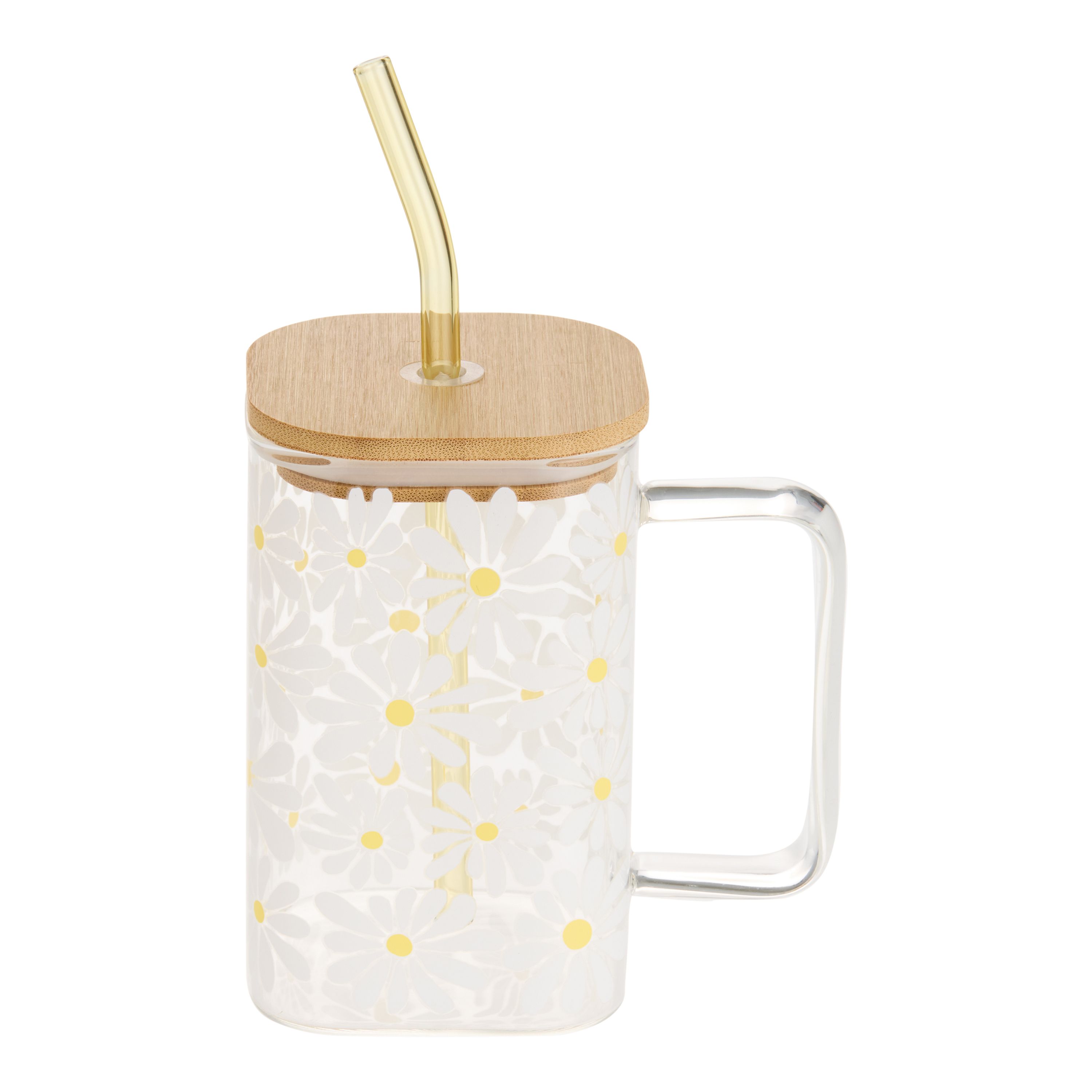 Square Glass Daisy To Go Tumbler With Straw | World Market