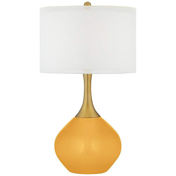 Marigold Yellow Nickki Brass Modern Table Lamp | Lamps Plus