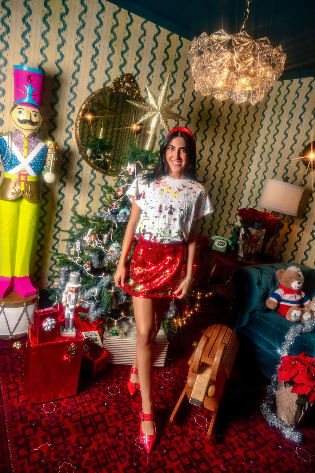 Red & Green Holly Sequin Skort | Queen of Sparkles