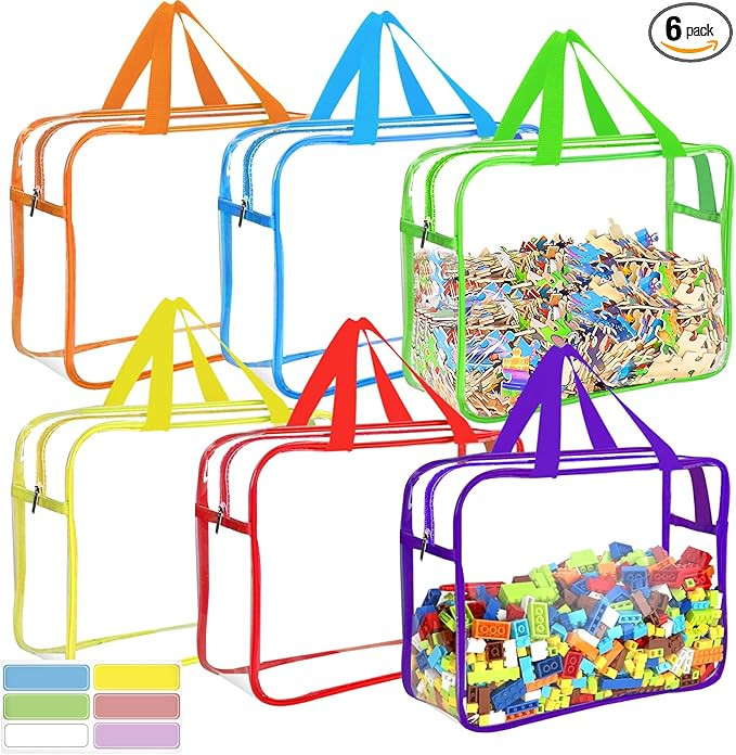 6 Packs Large Toy Storage Bags with Labels, Reusable Clear PVC Board Game Storage, Travel Waterpr... | Amazon (US)