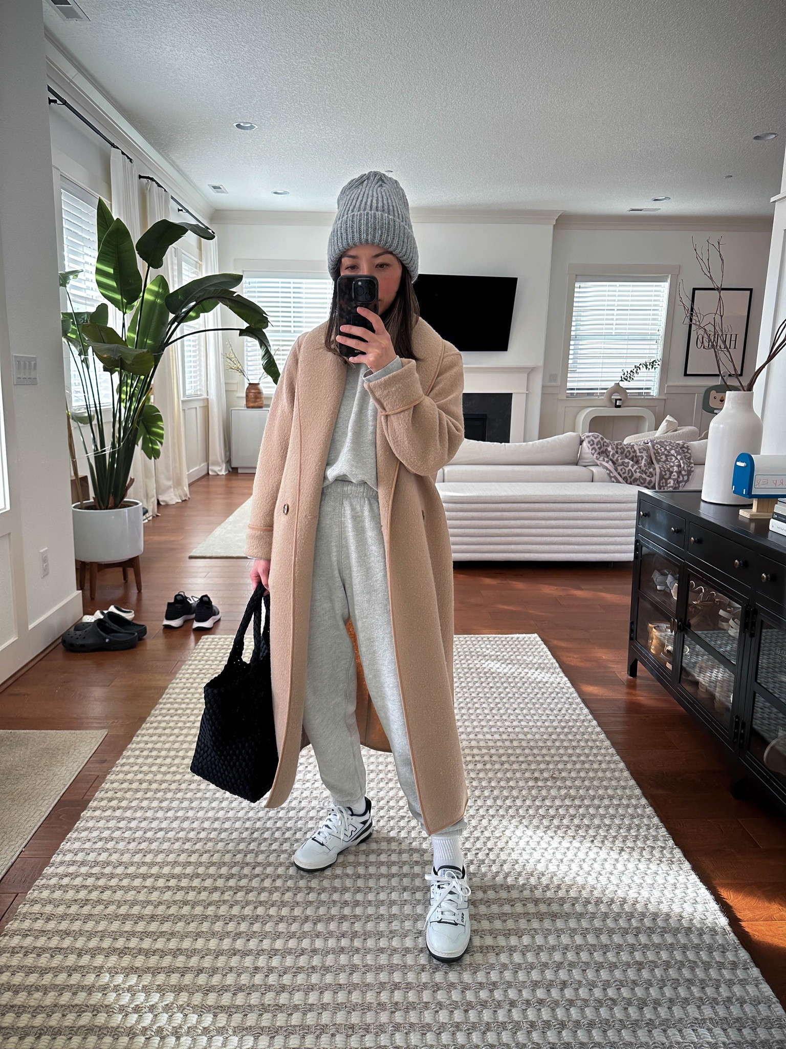 Errands in leisure wear. Coat is old Aritzia but linked a coatigan in a similar color. 

Sweatshirt - Jenni Kayne medium
Sweats - Jenni Kayne xs
Socks - Hanes
Sneakers - New Balance men’s 4.5
Tote - Naghedi medium
Beanie - Scoop
Coat - Aritzia xxs

Sweat sets, Loungewear, gray sweat suit, neutral outfits, neutral loungewear, drop off outfits  

#LTKstyletip #LTKshoecrush #LTKitbag
