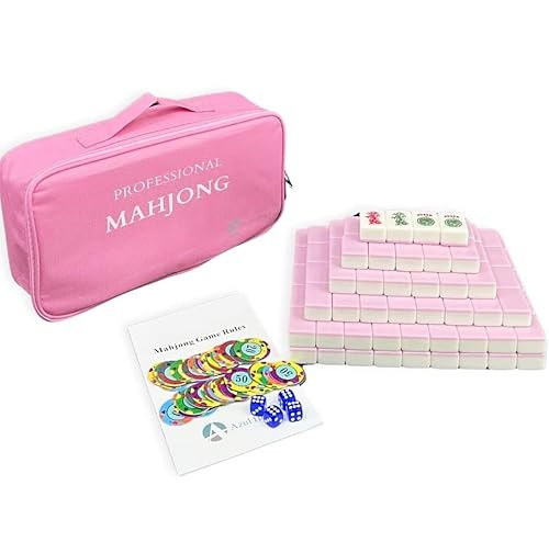 AzulHome American Mahjong Game Set, 166 Numbered Large 40mm(1.6") Melamine Tiles, 4 Dices 80 Poker Chips and One Storage Bag, Complete Large Mahjong Tiles Set, Pink (Majiang, Mah Jongg) | Amazon (US)
