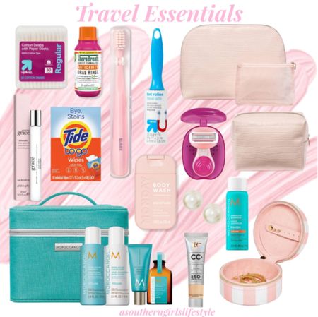 Travel Essentials - all Travel Size & Mini Items

I know you see the Pearl Stud Earrings 😂 - I always take a pair. They go with everything even Swimsuits! 

Q-tips, Mouth Wash, Toothbrush/Case, Lint Roller, Blush Faux Croc Makeup Bags, Venus Razor in Case, Monday Body Wash, Tide Wipes (what stain?), Amazing Grace Perfume, Morrocanoil Shampoo/Conditioner/Lotion/Oil in Train Case, It Cosmetics CC Cream, Hairspray & Jewelry Case

Target. Ulta Beauty. Sephora. Amazon. Vacation. 

#LTKBeauty #LTKTravel #LTKStyleTip