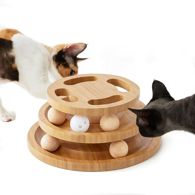 Cat Ball Track Toy with Puzzle Top, Wooden Cat Toys for Indoor Cats with Spinning Balls, Interact... | Amazon (US)