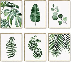 HoozGee Botanical Wall Art Prints Set of 6 Tropical Leaves Canvas Decor Plant Leaf Boho Wall Deco... | Amazon (US)