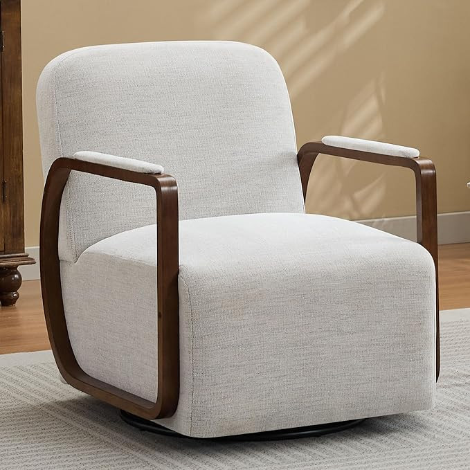 32" Chenille Upholstered Swivel Accent Chair, 360° Rotating Metal Base Modern Lounge Chair with ... | Amazon (US)