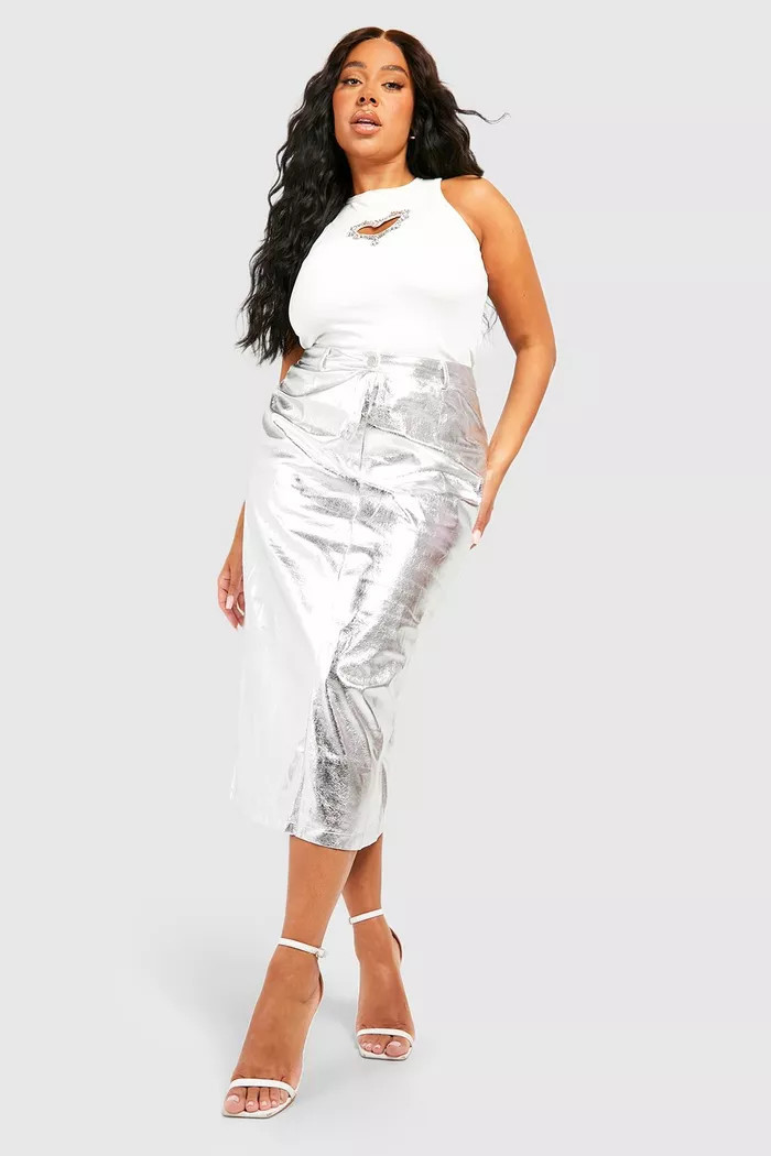 Plus Metallic Midi Skirt | boohoo (US & Canada)