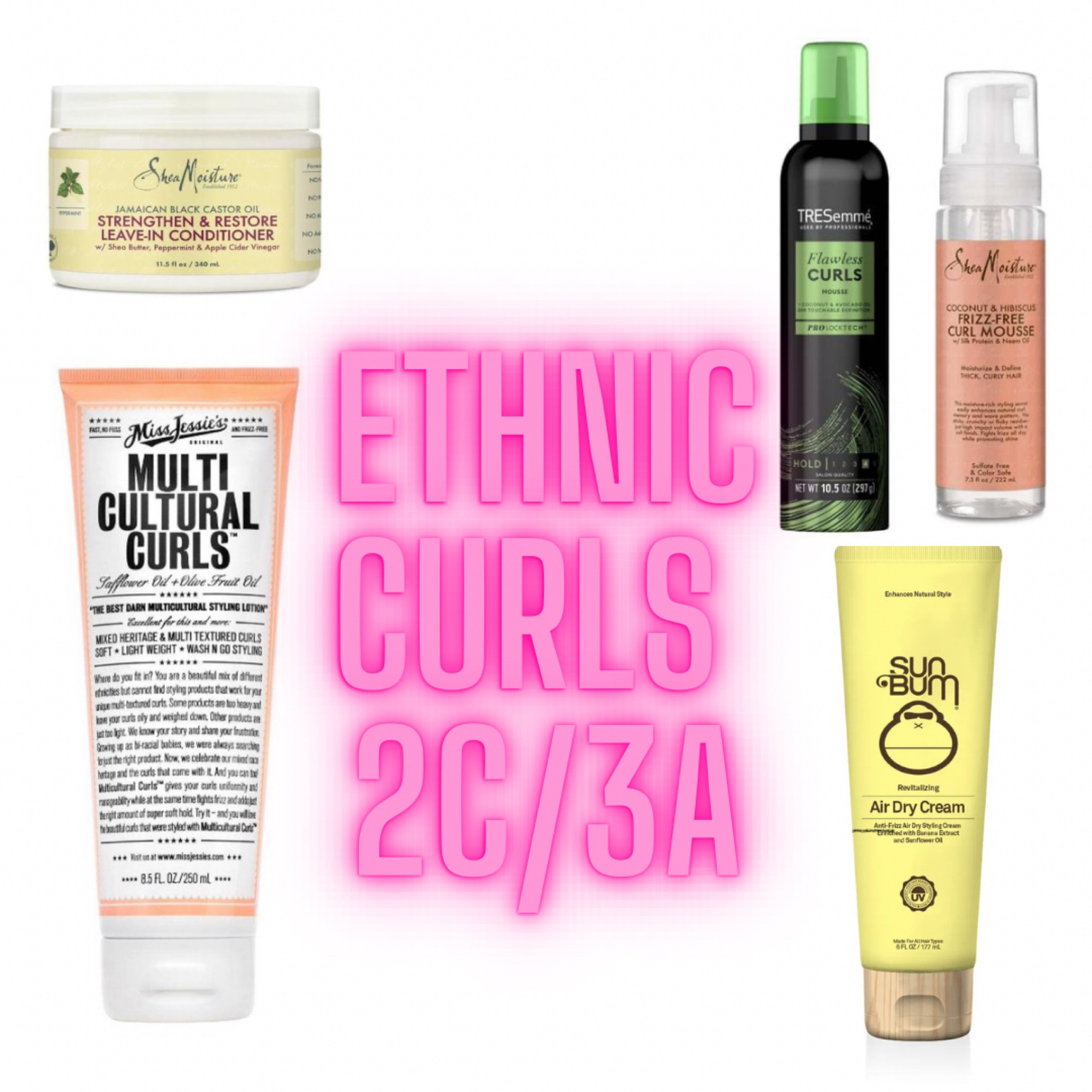 These are some of my favorite options for multicultural / ethnic curls. Miss Jessie’s and Shea Moisture are my favorite brands for thick and course hair. Both can be found at Target or Amazon. The Sun Bum product smells amazing (like bananas) but for textured hair I would pair it with something heavier / more binding like the Tresemme mousse. I would love to see the results of the air dry cream it on finer hair!

#LTKstyletip #LTKxPrimeDay #LTKFind