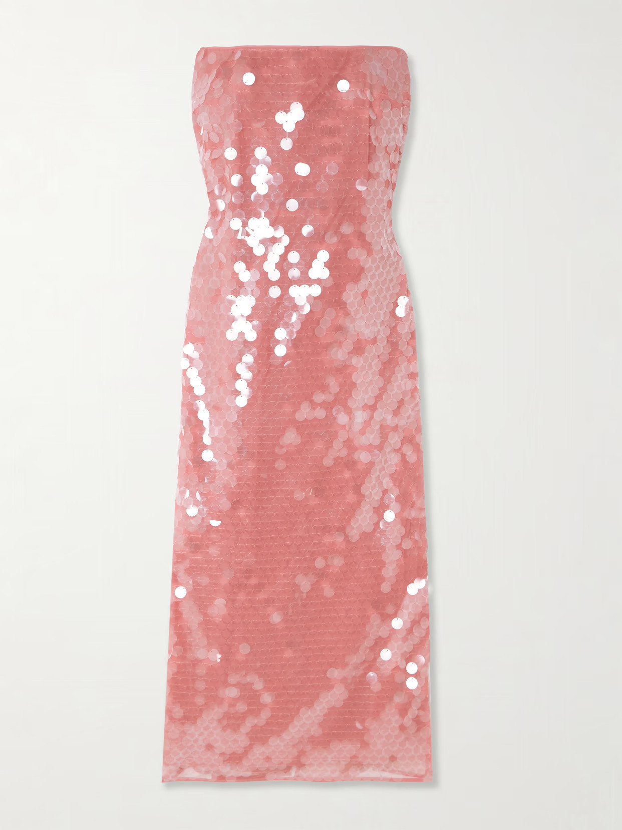 STAUD - Casey Strapless Paillette-embellished Tulle Midi Dress - Pink | NET-A-PORTER (US)