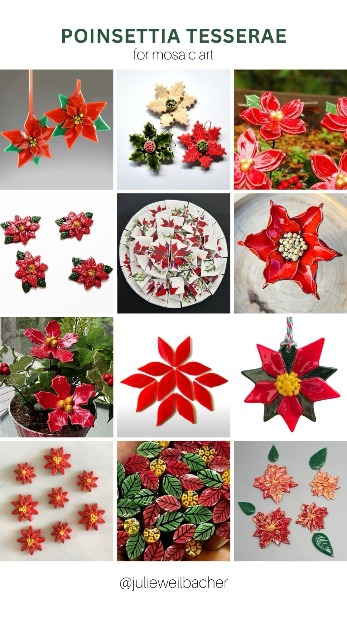 Sharing poinsettia tesserae to use in your mosaic art. 🎄 This collection includes fused glass, handmade ceramics, broken dinner plates, pre-cut stained glass shapes, and glass rods. 🎄  For mosaic tips, tutorials, inspiration, and so much more please visit my YouTube channel: YouTube.com/julieweilbacher. Follow @julieweilbacher on Instagram for all things mosaic art. poinsettia - fused glass - mosaic - glass crafts - handmade ceramics - poinsettia ornaments - holiday crafts - Christmas crafts - red poinsettia

#LTKFindsUnder50 #LTKHoliday #LTKHome