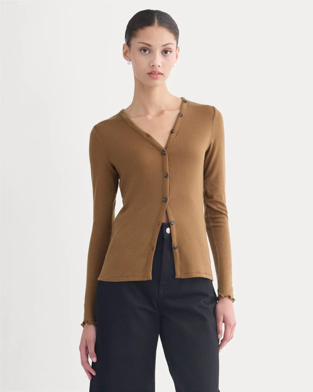 Everlane Sheer V-Neck Cardigan, Butterluxe, Toffee, Size XXL | Everlane