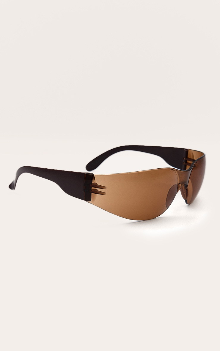 Brown Lens Frameless Sporty Visor Sunglasses | PrettyLittleThing UK