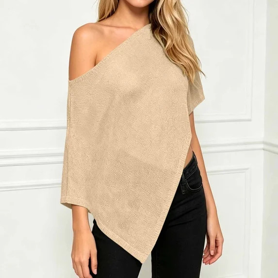 HOWPAY Womens Beach Cover up off the Shoulder Lightweight Loose Fit Crochet Mesh Poncho Top Summe... | Walmart (US)