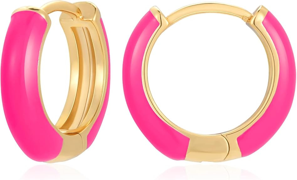 Amazon.com: Lourny Small Hoop Earrings for Women, 18K Gold Plated Hypoallergenic Cute Enamel Hugg... | Amazon (US)