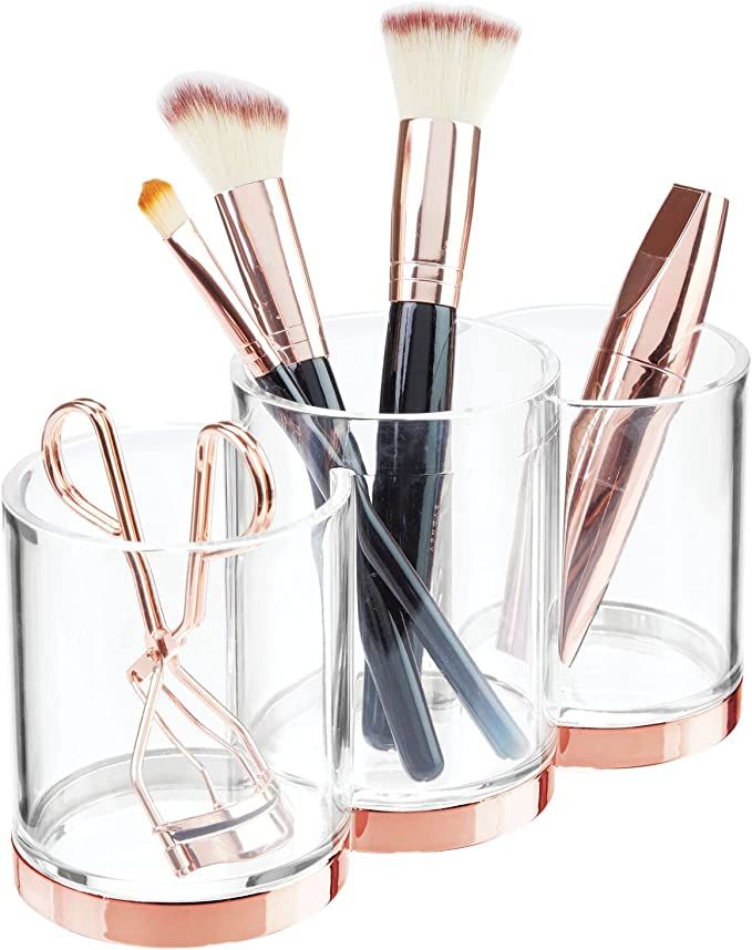 mDesign 3- Section Makeup Brush Organizer for Bathroom Vanity - Plastic Brush Holder for Makeup -... | Amazon (US)