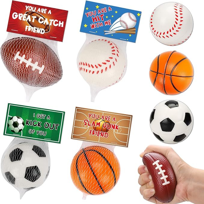 Valentines Day Gifts for Kids, 16 PCS Stress Balls Sports Valentines Day Cards for Kids Foam Boun... | Amazon (US)
