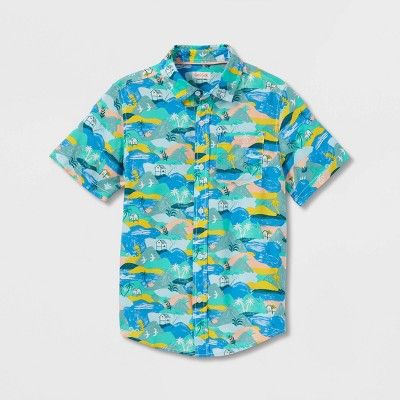 Boys' Island Print Challis Short Sleeve Woven Shirt - Cat & Jack™ Blue | Target